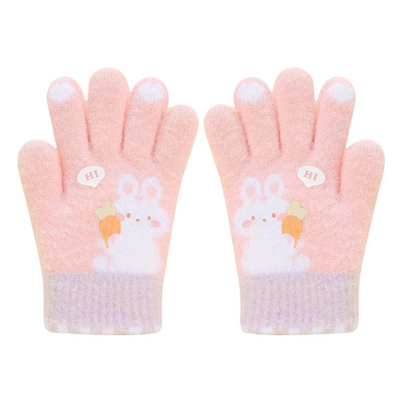 - Year-old Kindergarten Girl Treasure Fleece, Thickened Warm and Cold-proof Knitted Cute Cartoon Five-finger Children's Winter Gloves