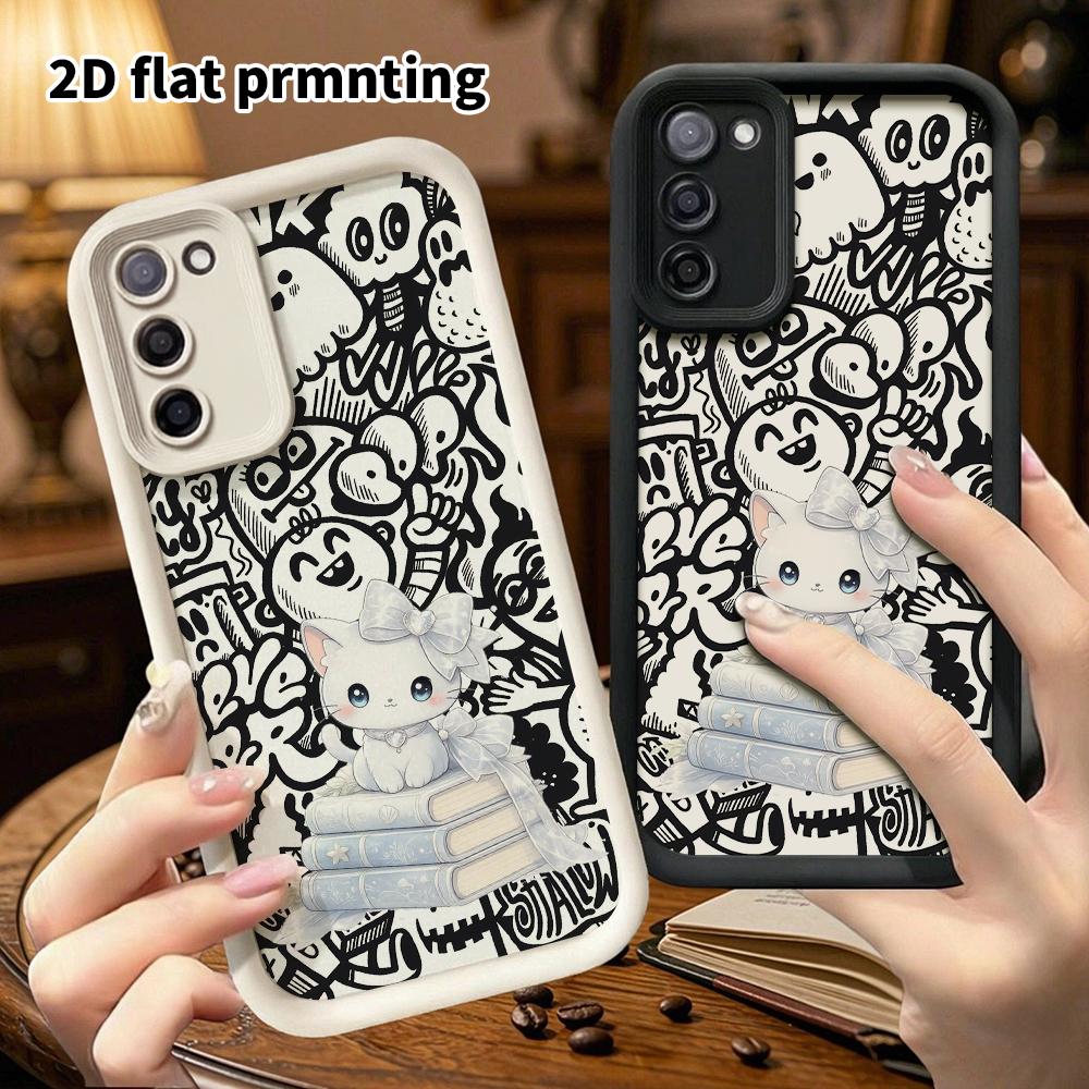 Phone Case: 2D Flat Samsung Galaxy A34 A35 M05 M06 S20 S22 S21 FE Plus 5G Protective Case, Long-Haired Kitten, Christmas and Halloween Gift