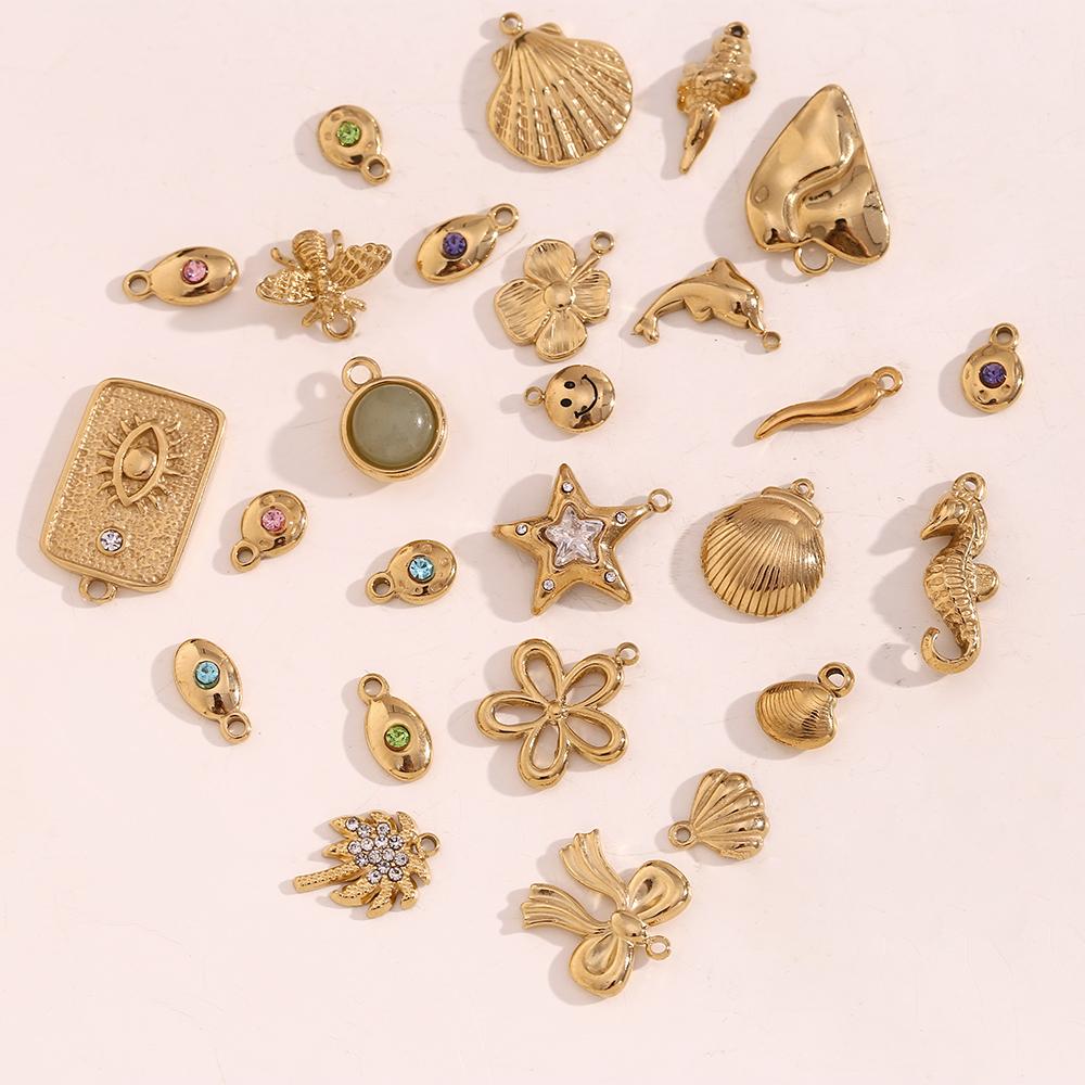 MamacitaSlay Lovely Scallop Dolphin Sparkling Coconut Tree Heart Bow Flower charms for jewelry making Stainless steel charm