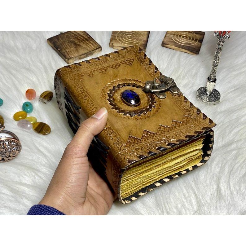 Vintage Leather Journal  Celtic Stone Blank Spell Book of Shadows Junk Journal Grimoire Journal Handmade Journal Gifts for Him Her