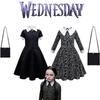 Addams Family Wednesday Cosplay Kostüm-Luxuriöses Schwarzes Kleid für Halloween Weihnachtsfeier