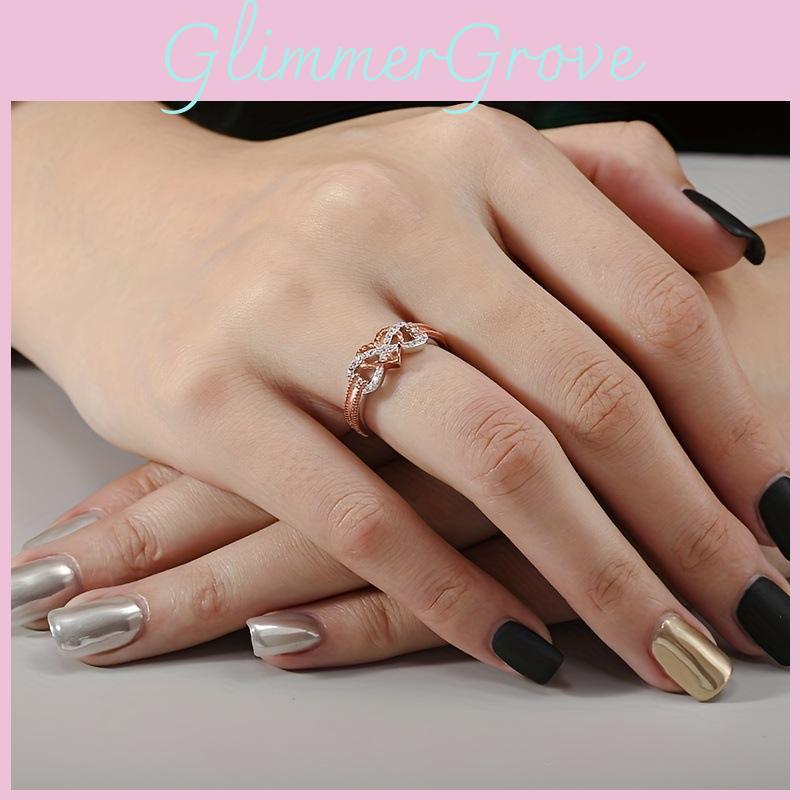 Elegant Rose Gold Two-tone Heart Cross Ring For Fashionable Young Women