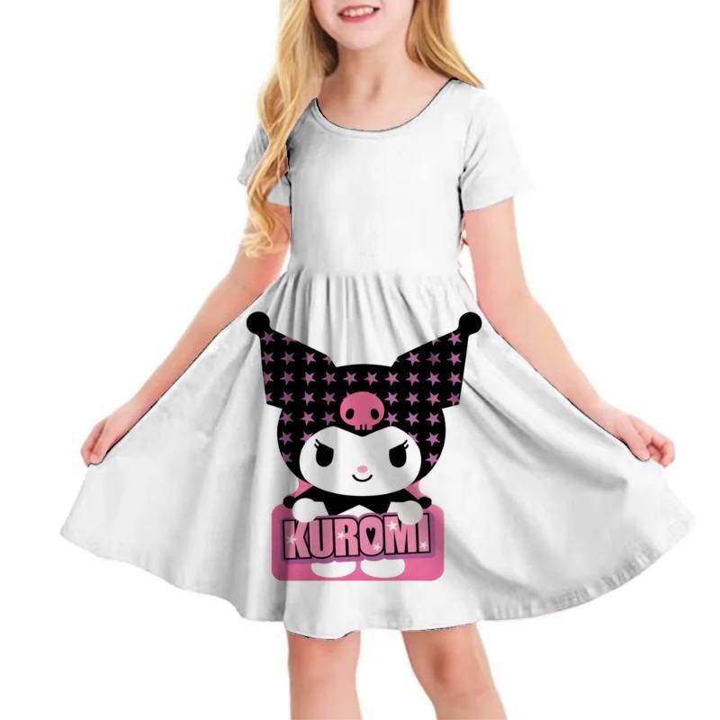 3D Printed Sanrio Hello Kitty Fashion Cartoon Pattern Cute Short Sleeved Dress Cosplay Youth