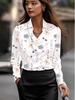 2025 Women's Long Sleeve Cowl Neck Print Shirt