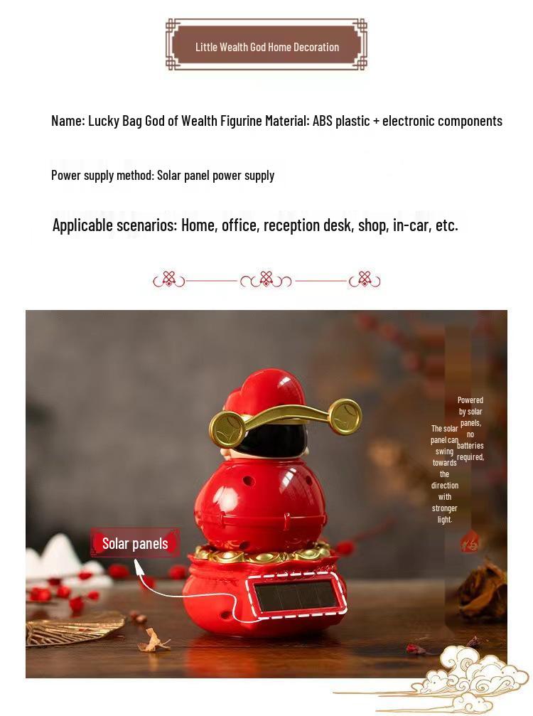 Cartoon God of Wealth Solar-Powered Desktop Ornament - New Year Gift