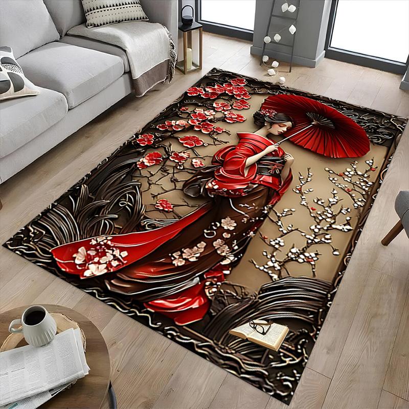 1PC cherry blossoms red kimono Carpet Ultra Soft, Thick & Absorbent, Non Slip Machine Washable Mat for Entryway