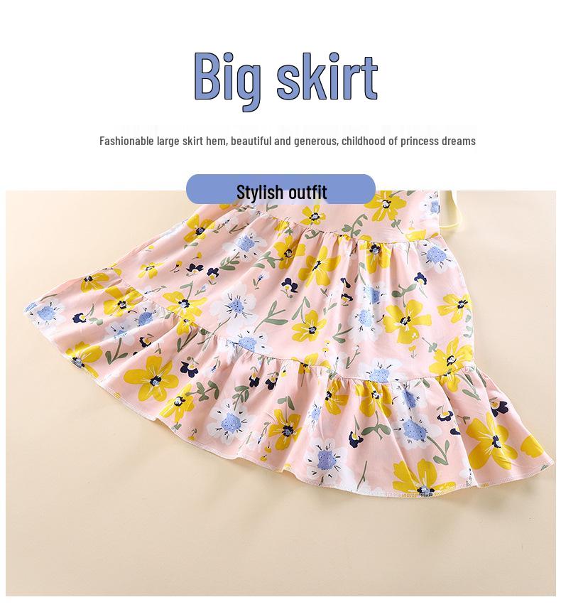 Summer Girls' Sleeveless Floral Princess Dress - Cotton Silk Blend for Outdoor Wear