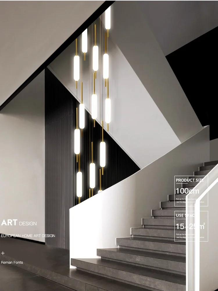 Led Long Chandelier Golden Black Line Hanging  Lights Compound Attic Living Room Dining Room Mall Stairs Chandelier