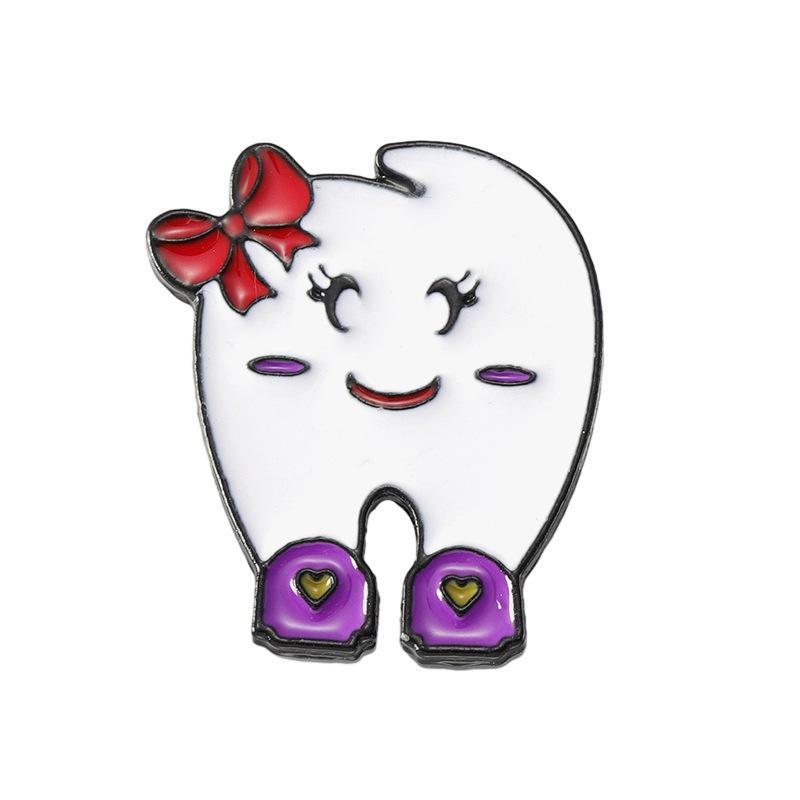 Cartoon Love Toothbrush Pin - Tooth-Shaped Alloy Brooch