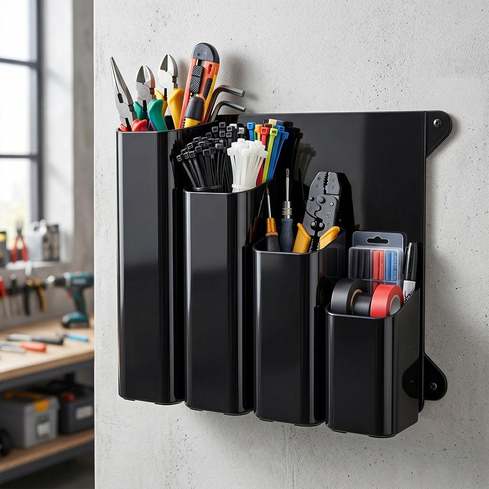 Wall Mounted Zip Tie Storage Box 4 Pockets Sturdy Metal Multi-Hook Tool Rope Organizer Cable Tie Storage Rack for Workshop Home