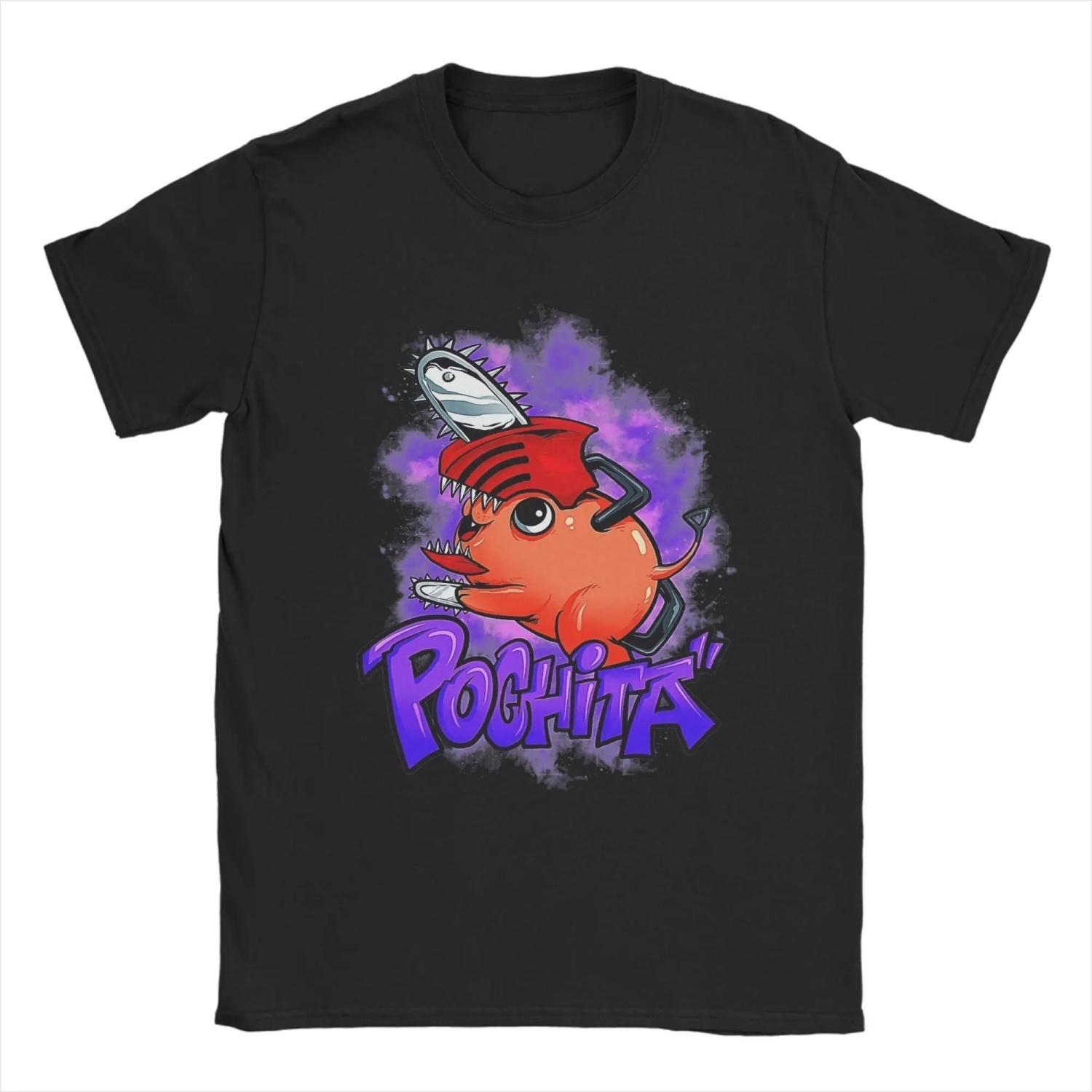 

Chainsaw Anime Pochita s T Shirt Funny Tees Short Sleeve Round Collar T-Shirt Pure Cotton Plus Size Clothing S чёрный