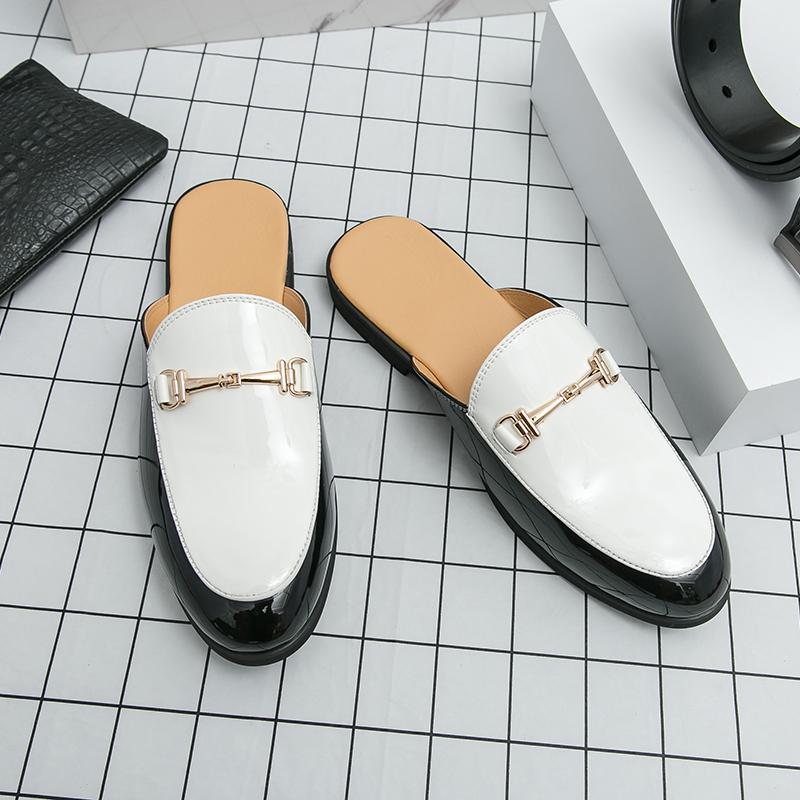 New Men's White Black Half Mixed Slippers Driving Shoes Male Casual Mules Moccasins Breathable Loafers