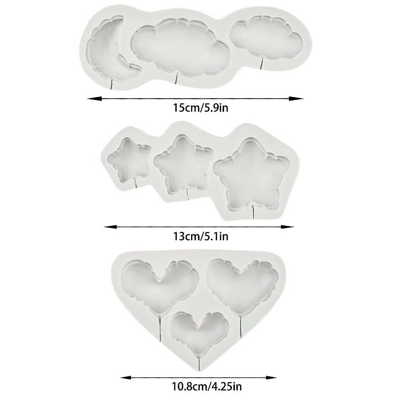 3 Set Balloon Shape Cloud, Heart, Star Silicone Mold, a Birthday Atmosphere Shape Creation Mold