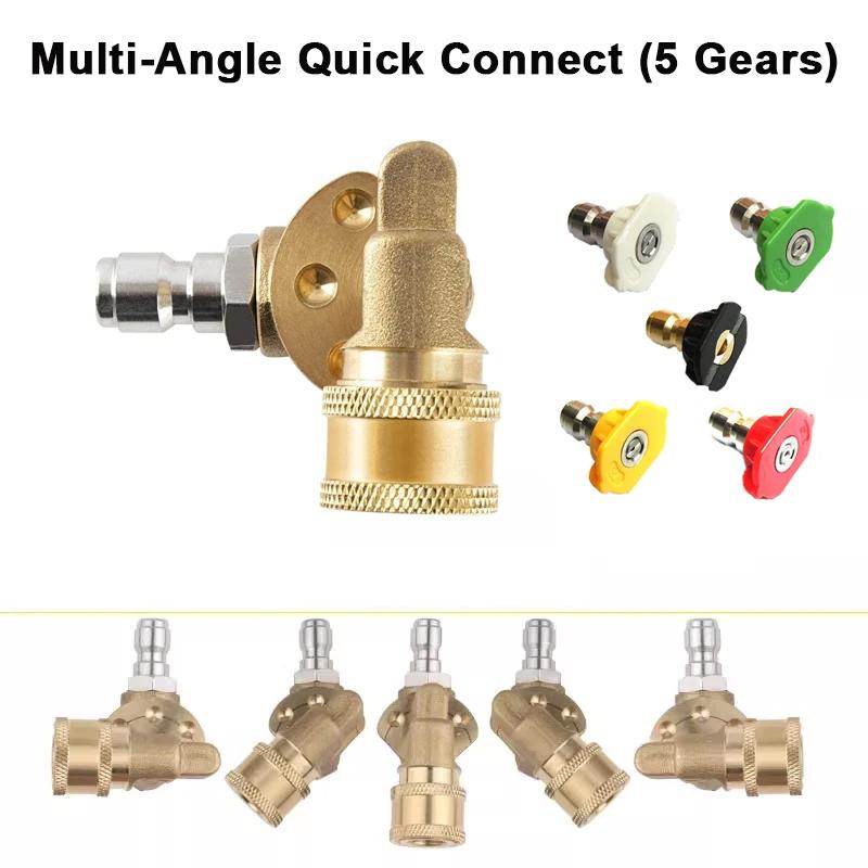 180° Pivoting Pressure Washer Coupler with 5 Angle Nozzle Tips, 1/4" Quick Connect Gutter Cleaner Attachment for Home Use