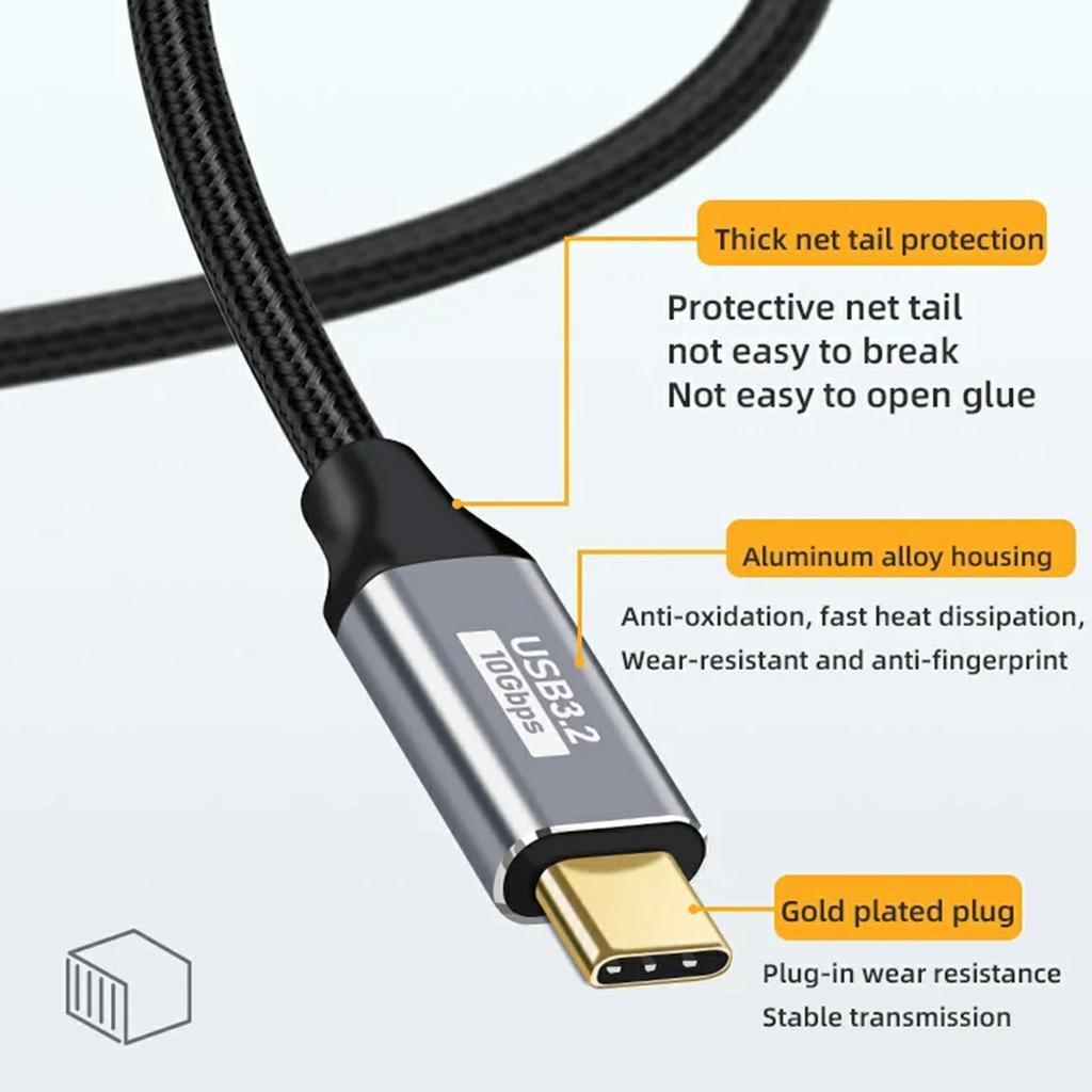 3m Aluminum Alloy Type-C Male to Female Extension Cable USB3.1 Gen2 Data Cable 4K/60HZ Video Support 10Gbps Data Transfer
