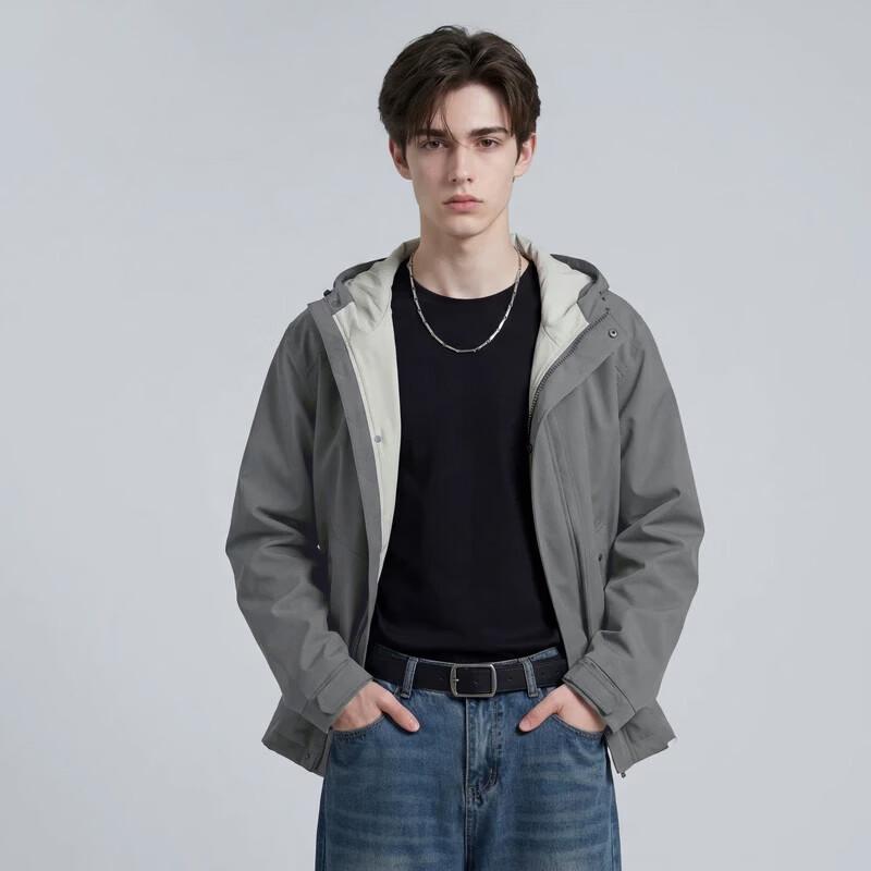Men s Hooded Spring/Autumn Short Jacket XL
