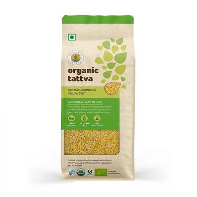 Mung Dal amarillo orgánico astillado (1 kilogramo), Lenteja Moong Amarilla Orgánica Dividida, Orgánico Tattva
