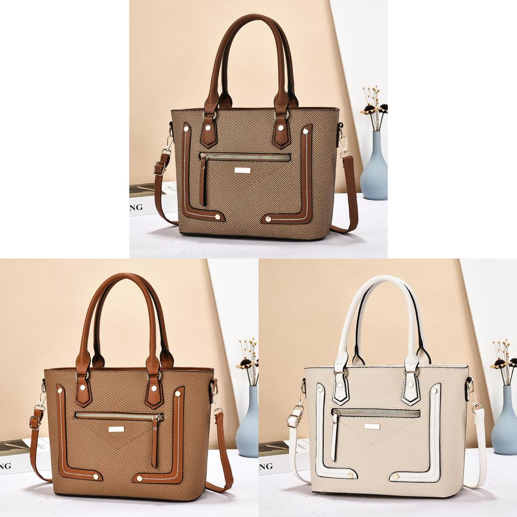 Borsa Tote Vintage in Stile Europeo per Donna con Materiale in PU e Tasche Multiple