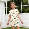 Girls Loose Fit Short Sleeve Dress Lightweight Cotton Animal Print Round Neck Kids Casual Summer Dress for Children