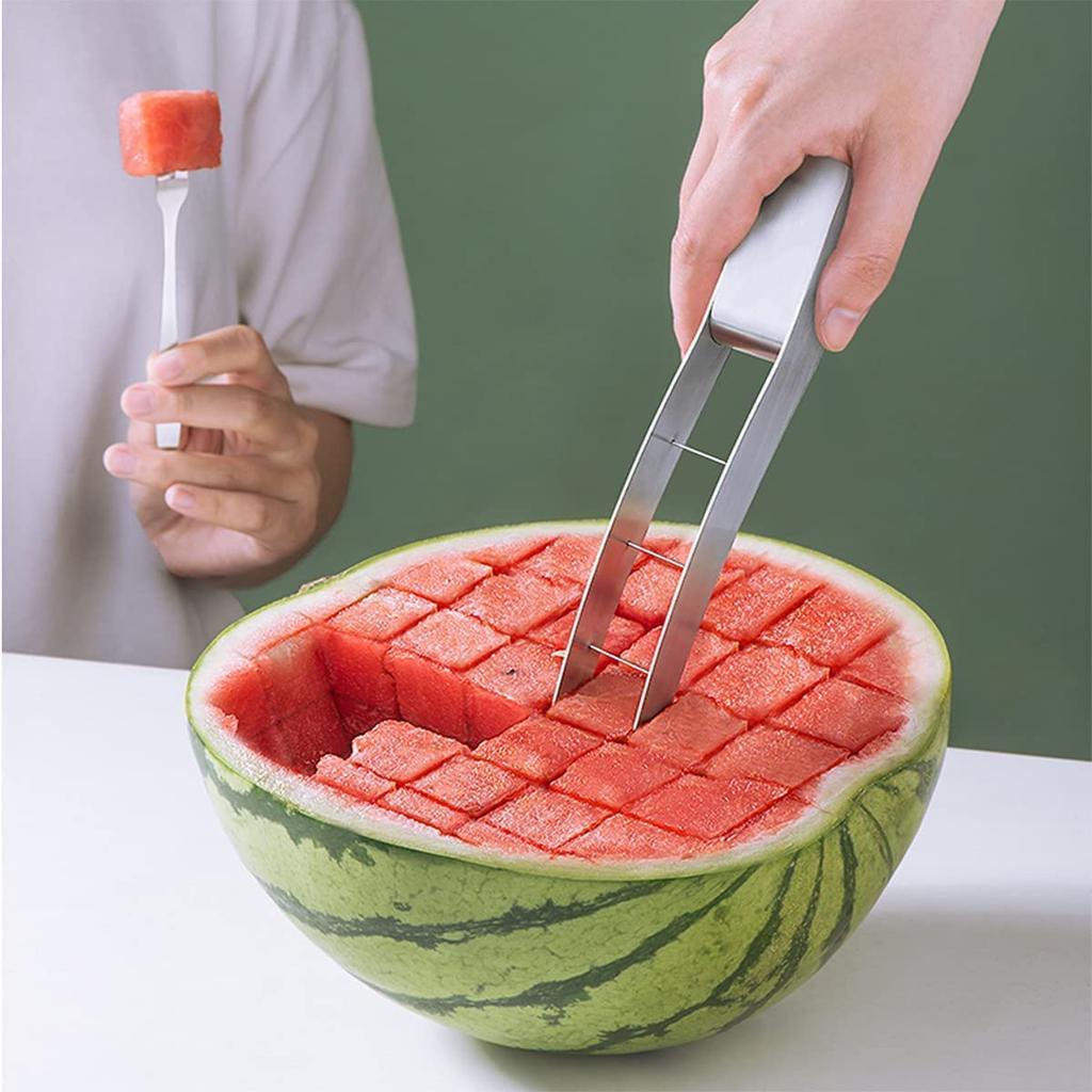 304 Stainless Steel Watermelon Cube Cutter Portable Watermelon Slicer Safe Watermelon Fruit Knives Kitchen Fruit Cutting Fork