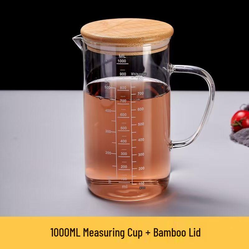 High-Temperature Resistant Glass Measuring Cup with Lid & Handle for Kitchen Baking