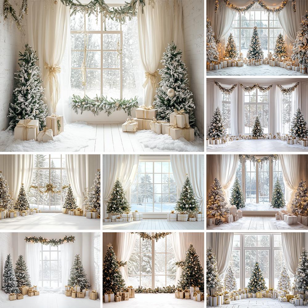 Christmas Home Decoration Background Xmas Tree Toy Gift Winter Window Family Kids Party Christmas Photography Backdrop