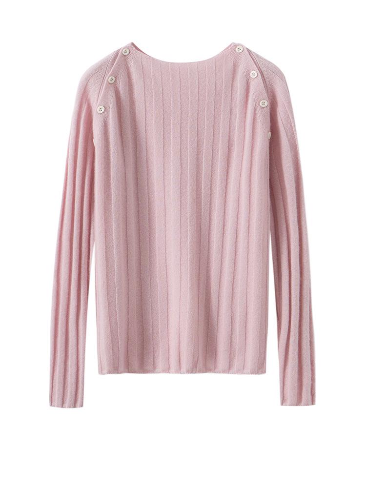 Women's Round Neck Cashmere Ribbed Slim-Fit Sweater, Long-Sleeve Winter Knit Top