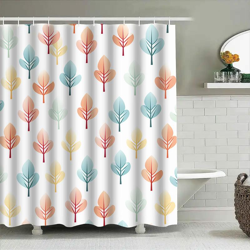 Colorful Leaves Shower Curtain Modern Bathroom Decor Easy Installation Perfect For Any Space!
