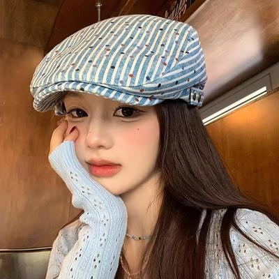 Korean Polka Dot Beret Vintage Painter Cap Cute Stripped Berets  Female