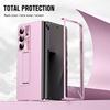 For Samsung Galaxy Z Fold7 5G Case Kickstand Leather+PC Phone Cover with Tempered Glass Film