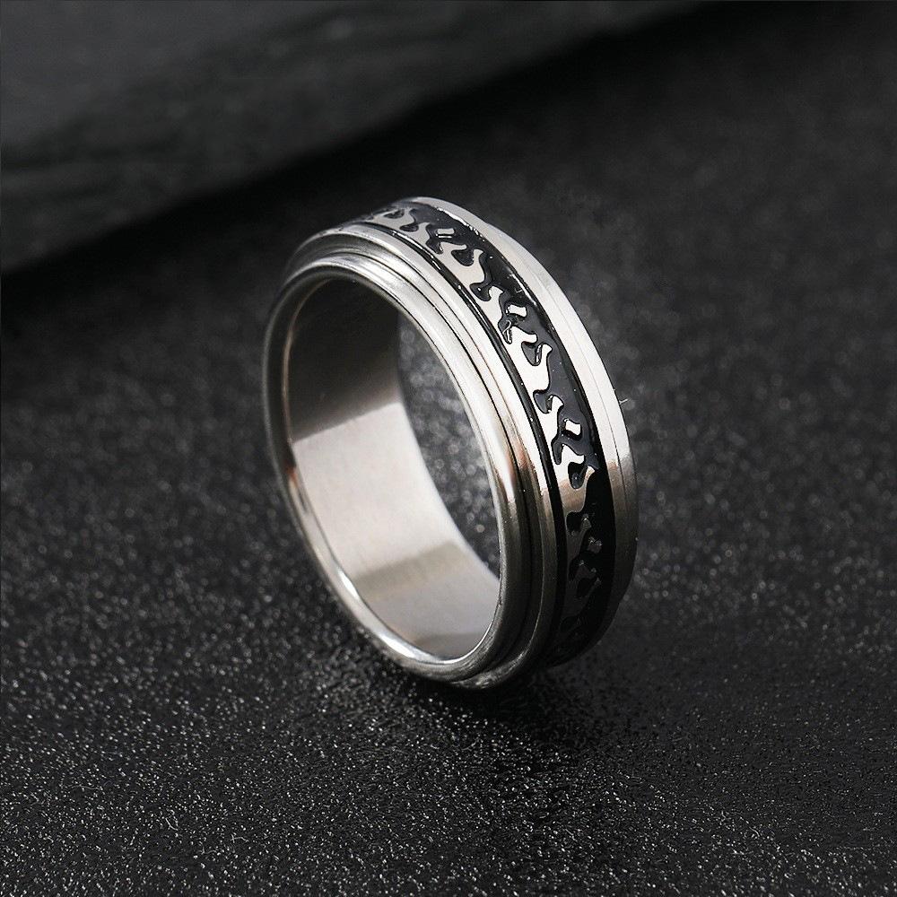 Rotatable Flame Pattern Ring For Men Women Stainless Steel Classic Fashion Ring Unisex Accessories Trendy Designer Zircon Gift