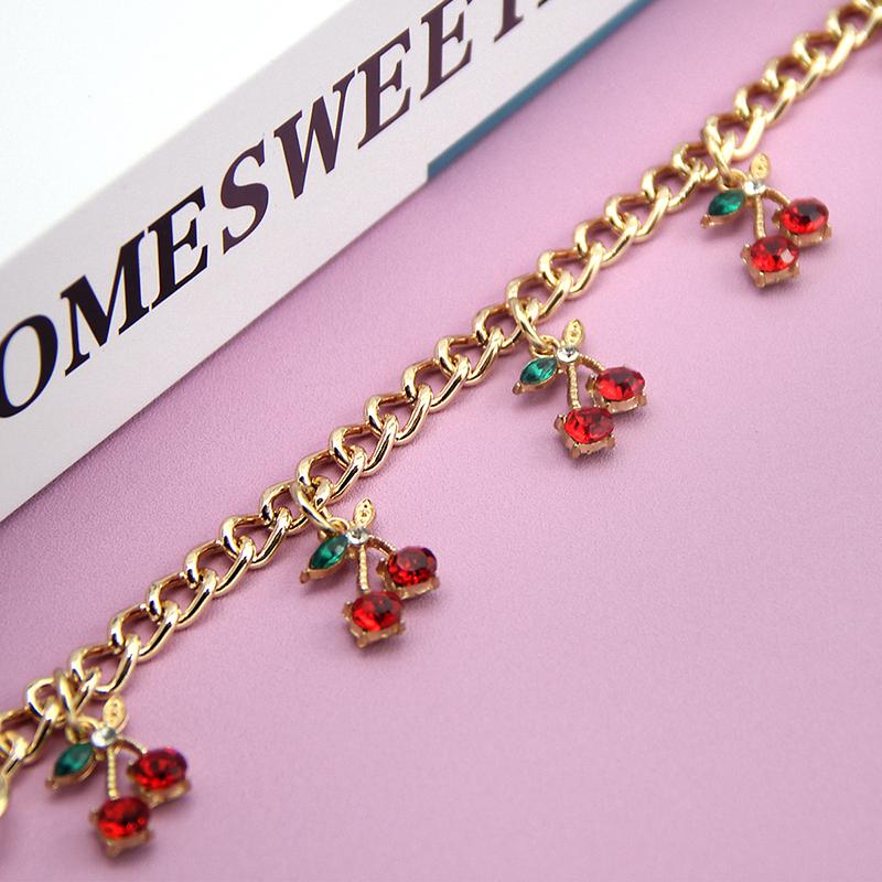 Temperament Glass Stone Red Cherry Chain Jewelry Bag Hanging Jewelry Bag Charm Bag Accessories