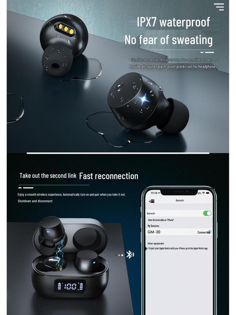 5.3 In-ear TWS Mini True Wireless Bluetooth Sports Earbuds - Long Battery Life & Noise Cancelling