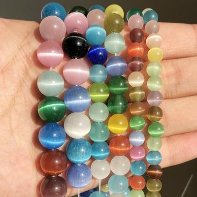 Wielokolorowe koraliki z kociego oka Naturalny kamień księżycowy Opal Okrągłe luźne szklane koraliki do wyrobu biżuterii DIY Bransoletka 15" 4 6 8 10 12mm