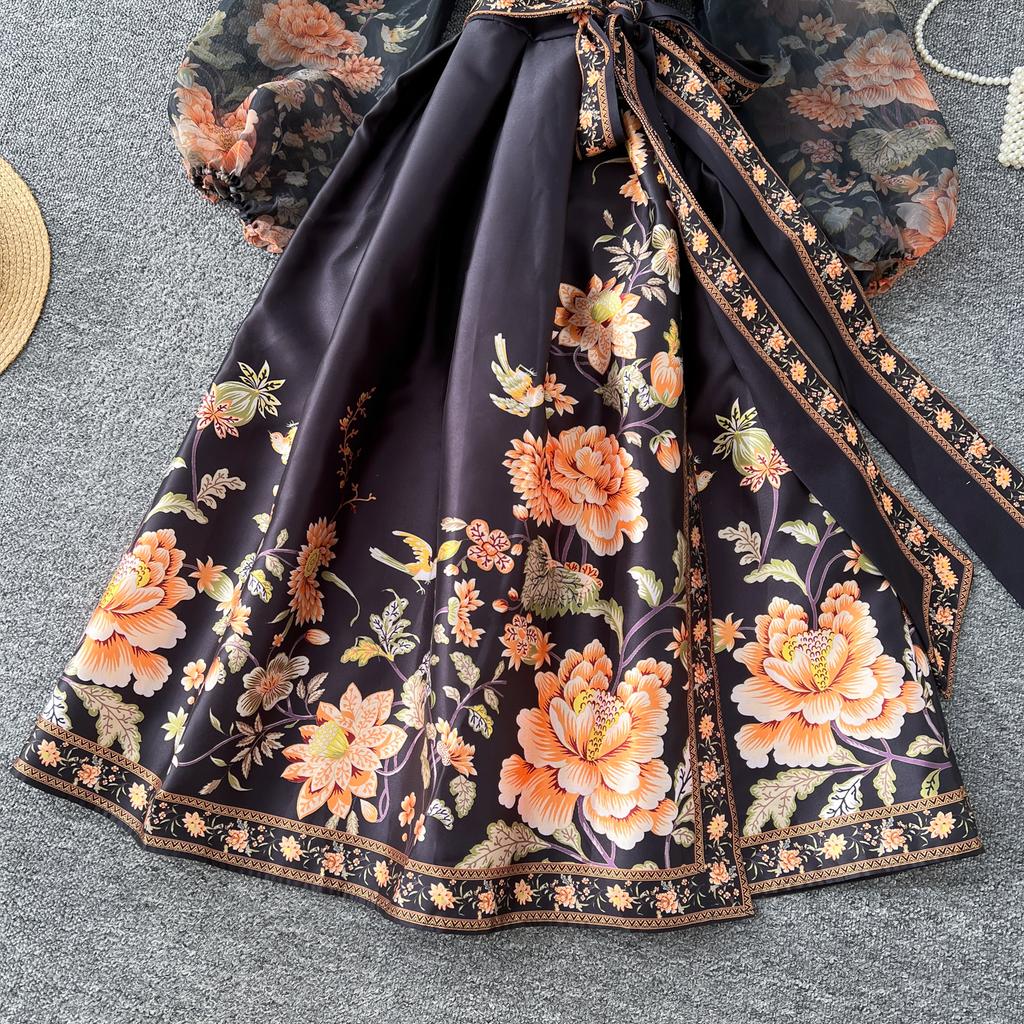 Rochie de seară elegantă vintage cu imprimeu de plasă pentru femei, rochie lungă de petrecere, casual și chic, pentru festival, Franța, nou