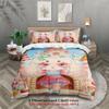 Softville Cozy Town 3PCS Bedding Sets Lop Rabbit Running Candle Castle Pint Duvet Cover No Filling Cartoon Style Queen King Size
