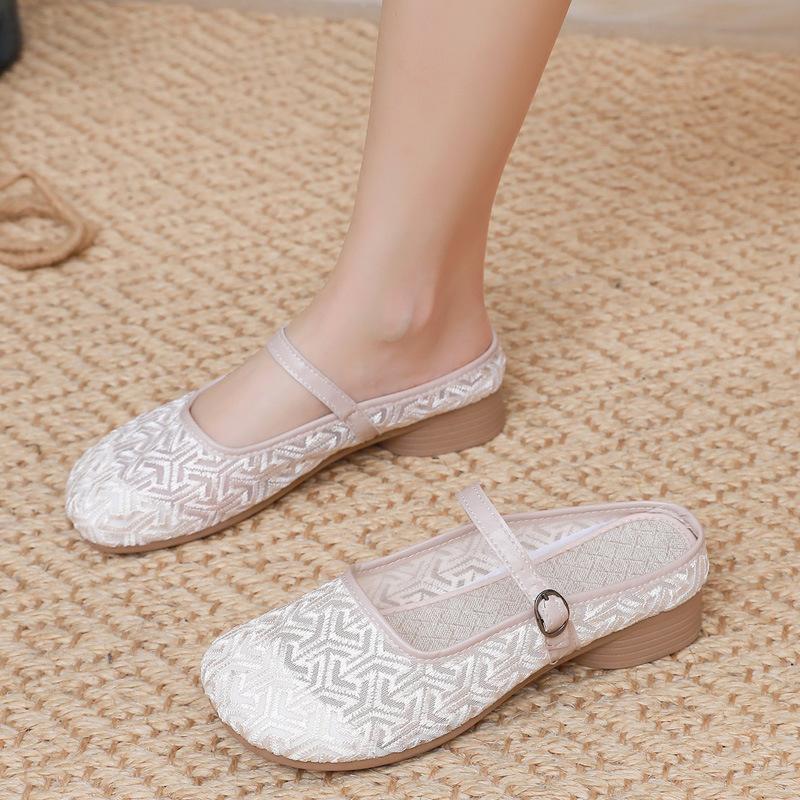 Chinese national style bag head half slippers women's summer wear 2025 new lazy one-pedal breathable mesh cool slippers