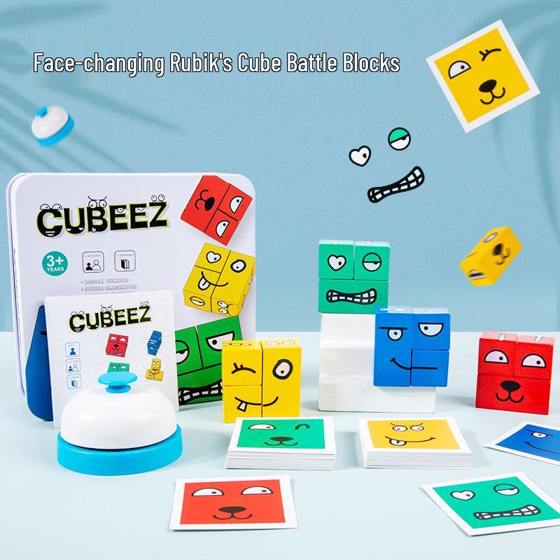 Jeu de Cube Changeant de Visage en Bois: Version Bataille pour Enfants - Défi Parent-Enfant
