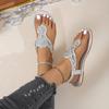 Summer Retro Rhinestone Shoes Soft Vacation Beach and Beach Style Flat Low Sandals