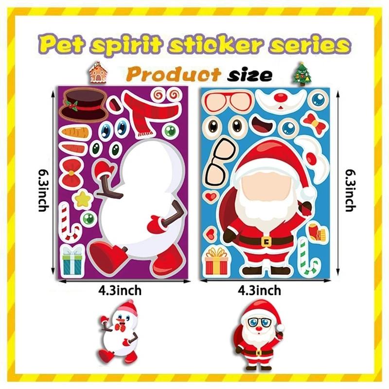 Non-Toxic 8Pcs Christmas Puzzle Stickers Kids Cartoon Santa Snowman Xmas Tree Stickers Party Decoration Diy Assemble Waterproof Stickers