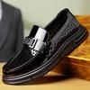 2025 Summer New Designer Leather Shoes for Men  Fashion Casual Hallow Loafers Male Solid Color Breathable Luxury Shoes Man