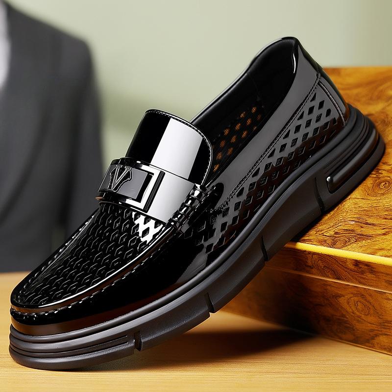 2025 Summer New Designer Leather Shoes for Men  Fashion Casual Hallow Loafers Male Solid Color Breathable Luxury Shoes Man
