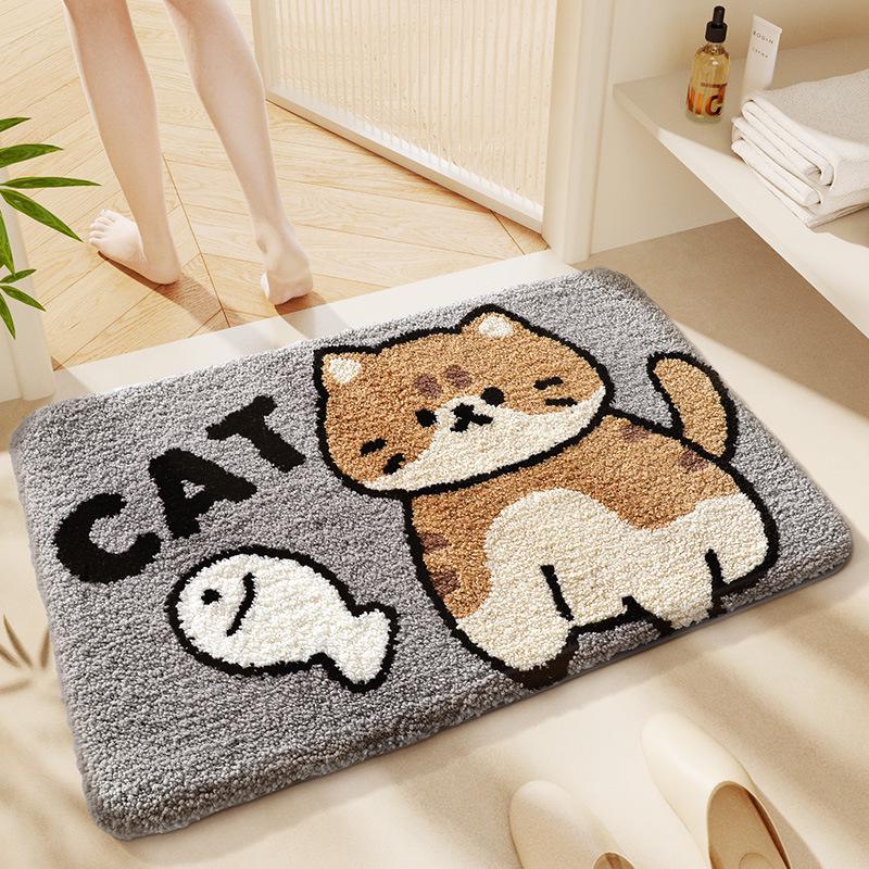 Cartoon Animal Imitation Cashmere Non-Slip Door Mat - Thick, Wear-Resistant, Water-Absorbing Entrance Rug