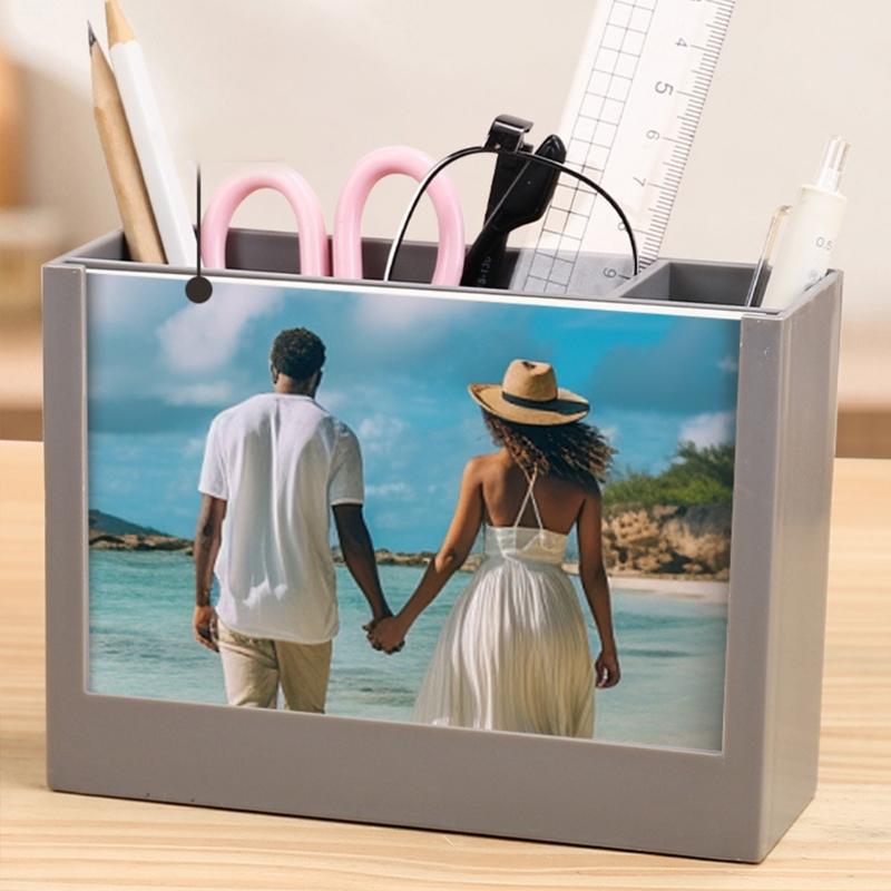 Multifunctional Desk Pencil Holder with 2024 Monthly Calendar, Office Desktop Organizer Pen Holder for Student Teacher