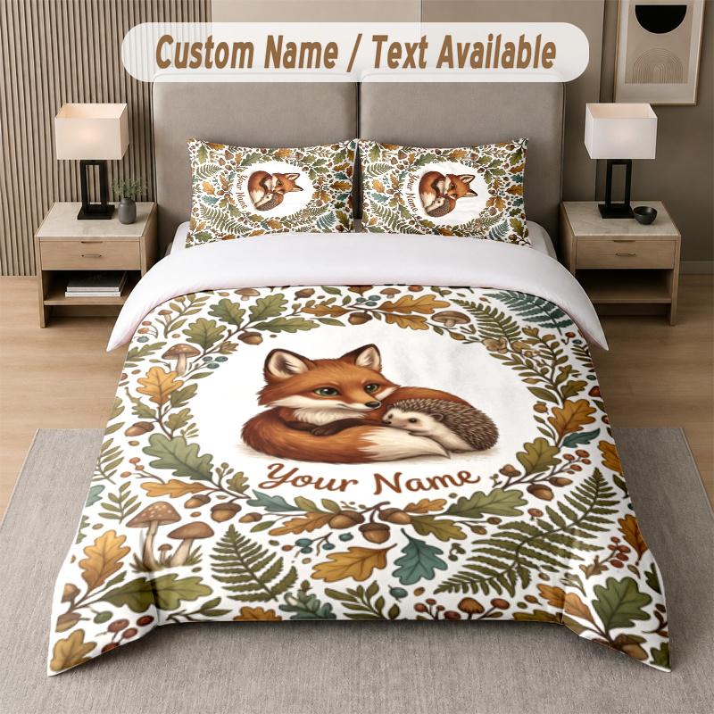Autumn Fox Fantasy Custom Name Bedding Set 2 Pillowcases + 1 Sheet Personalized Text Custom
