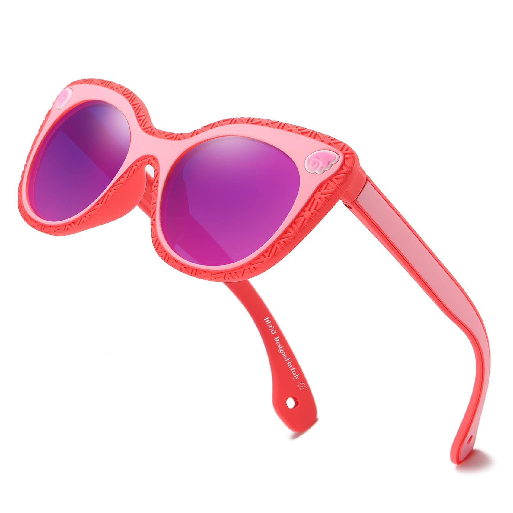 

DUCO UV Cute Frame Kids Sunglasses, Polarized, Protection, Design, Ultra-Lightweight (K021-Rose Red)