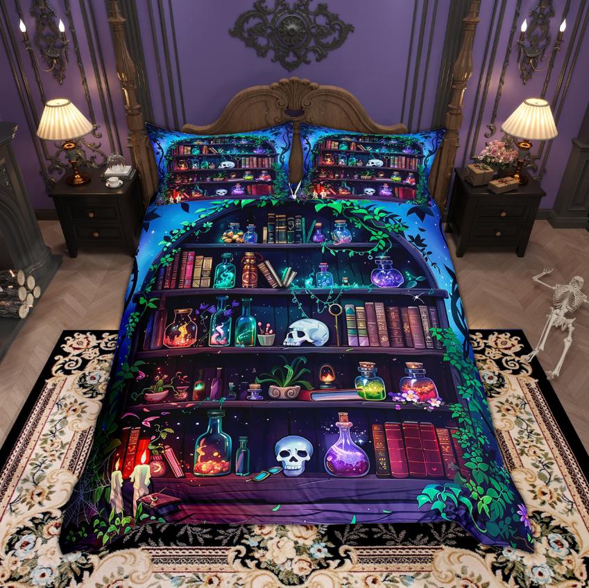 Homewish Happy Halloween Duvet Cover Set Retro Crow Bedding Set Botanical Plant Quilt Cover Set