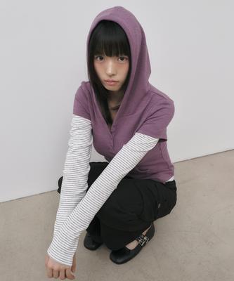 Striped Henley Neck Button Hooded Long Sleeve T-Shirt_Purple
