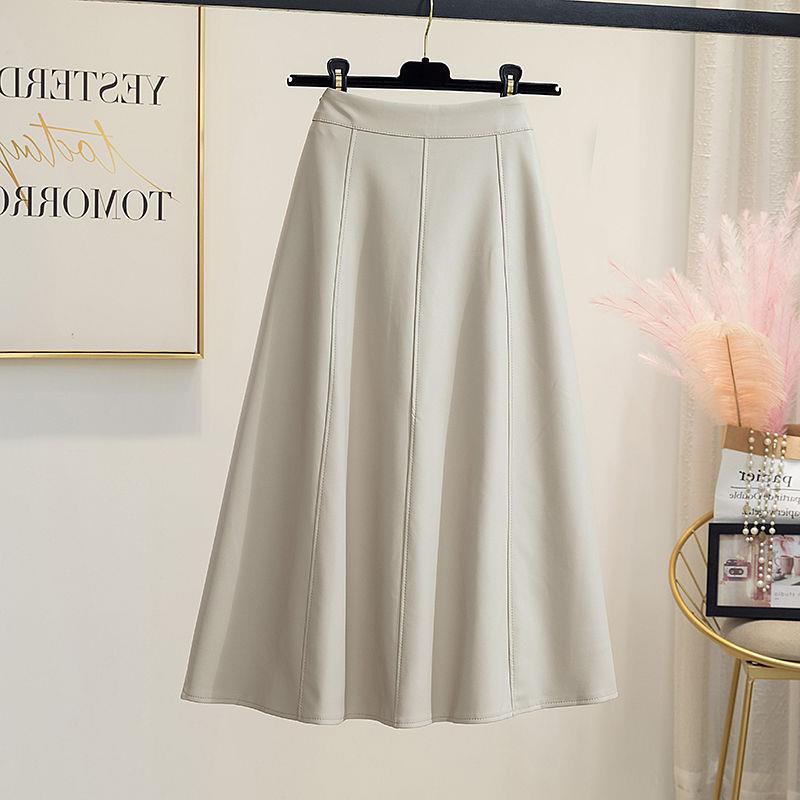 Szykowna spódnica midi A-line ze skóry PU dla kobiet - Kolekcja wiosenno-jesienna 2023 w stylu koreańskim