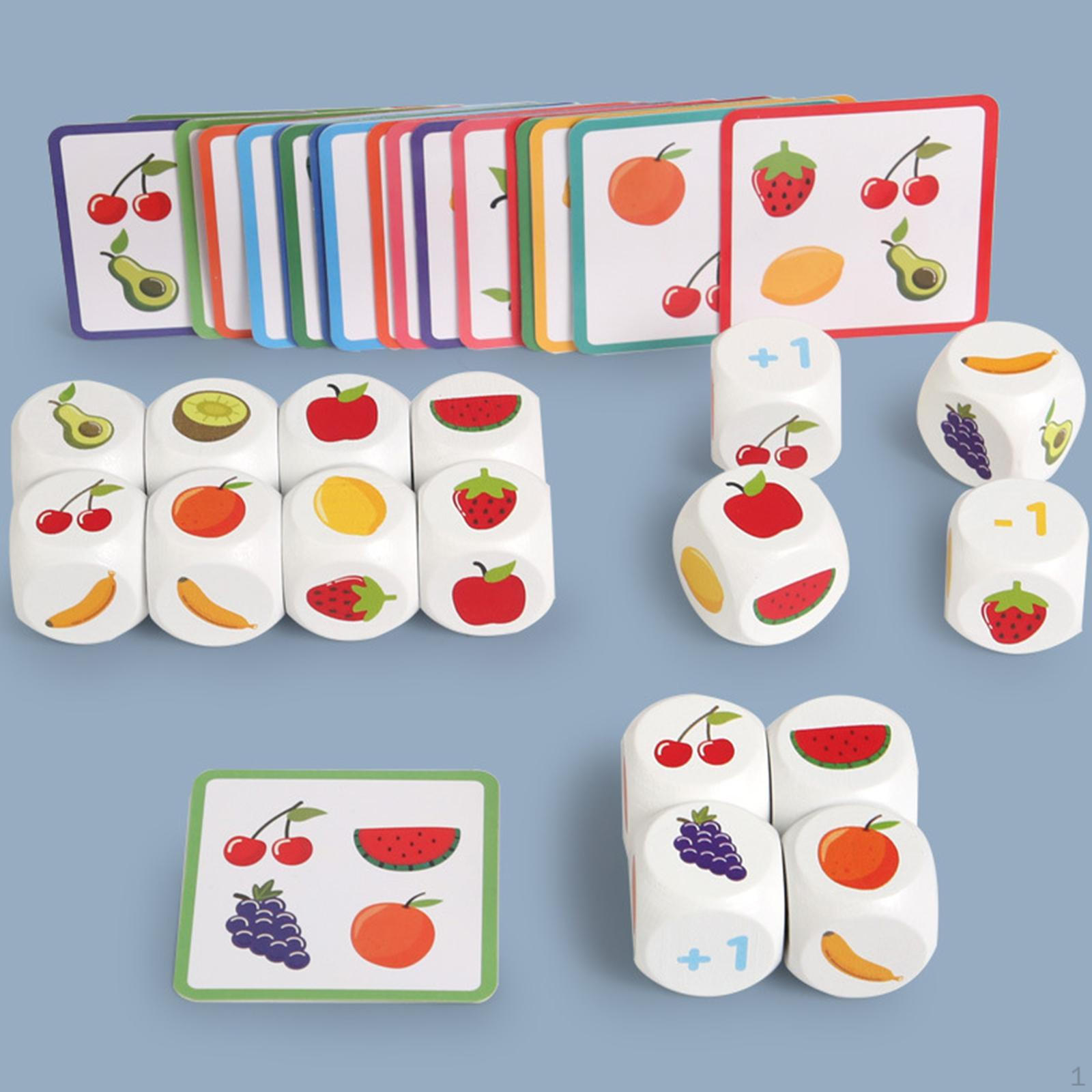 

Kids Dice Game Fruit Cards Activity Parent Child Interactive for Children Cognitive Toy Fun Learning